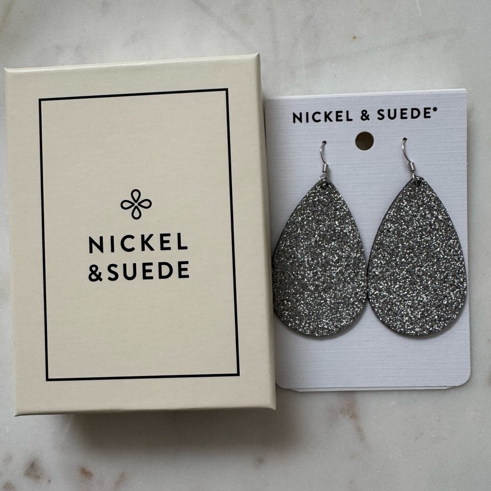 Nickel & Suede Silver Glitter Earrings